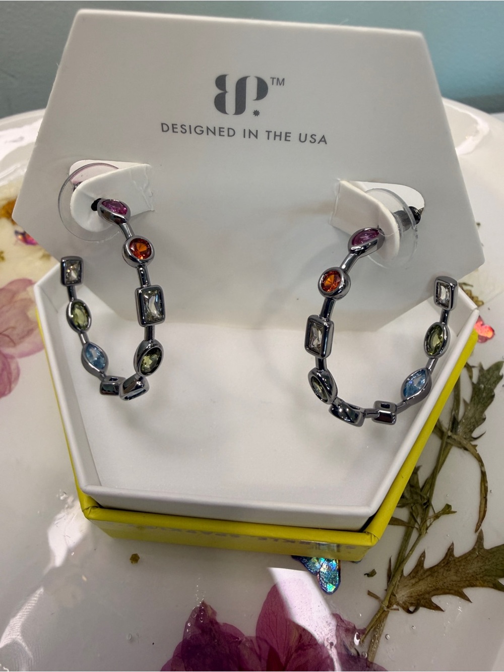 BP Multicolor Hoop Earrings in Hematite